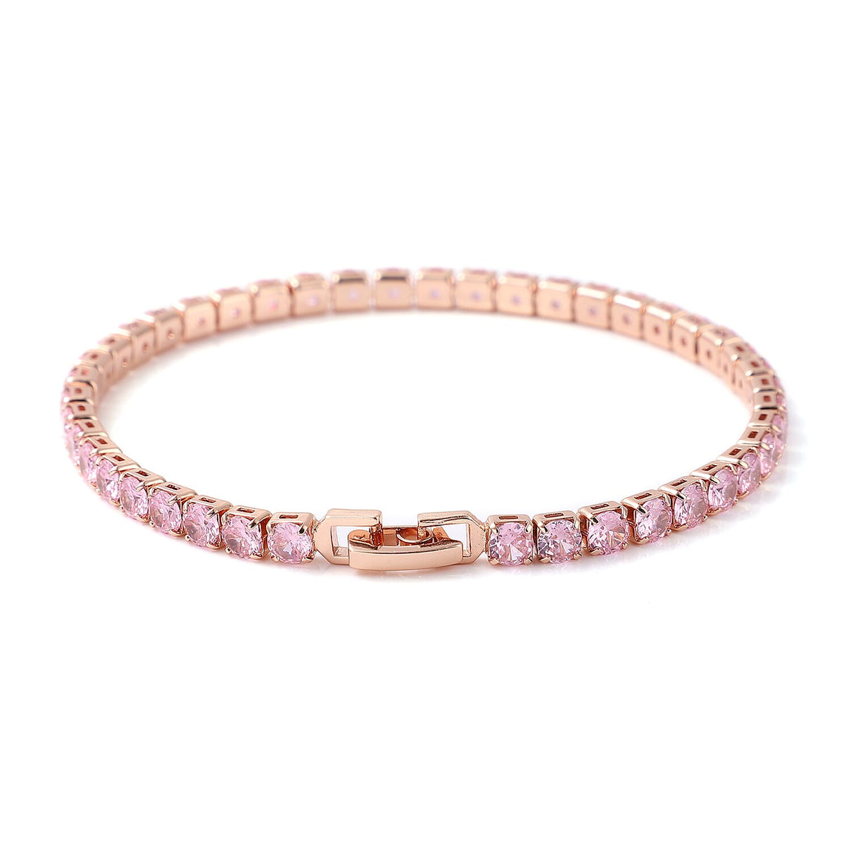 3 Piece Set - Simulated Pink Sapphire Pendant with Chain Size 20 with 2 inch Extender, Bracelet Size 7.75 and Earrings with Push Back in Rose Gold Tone 4047967 3