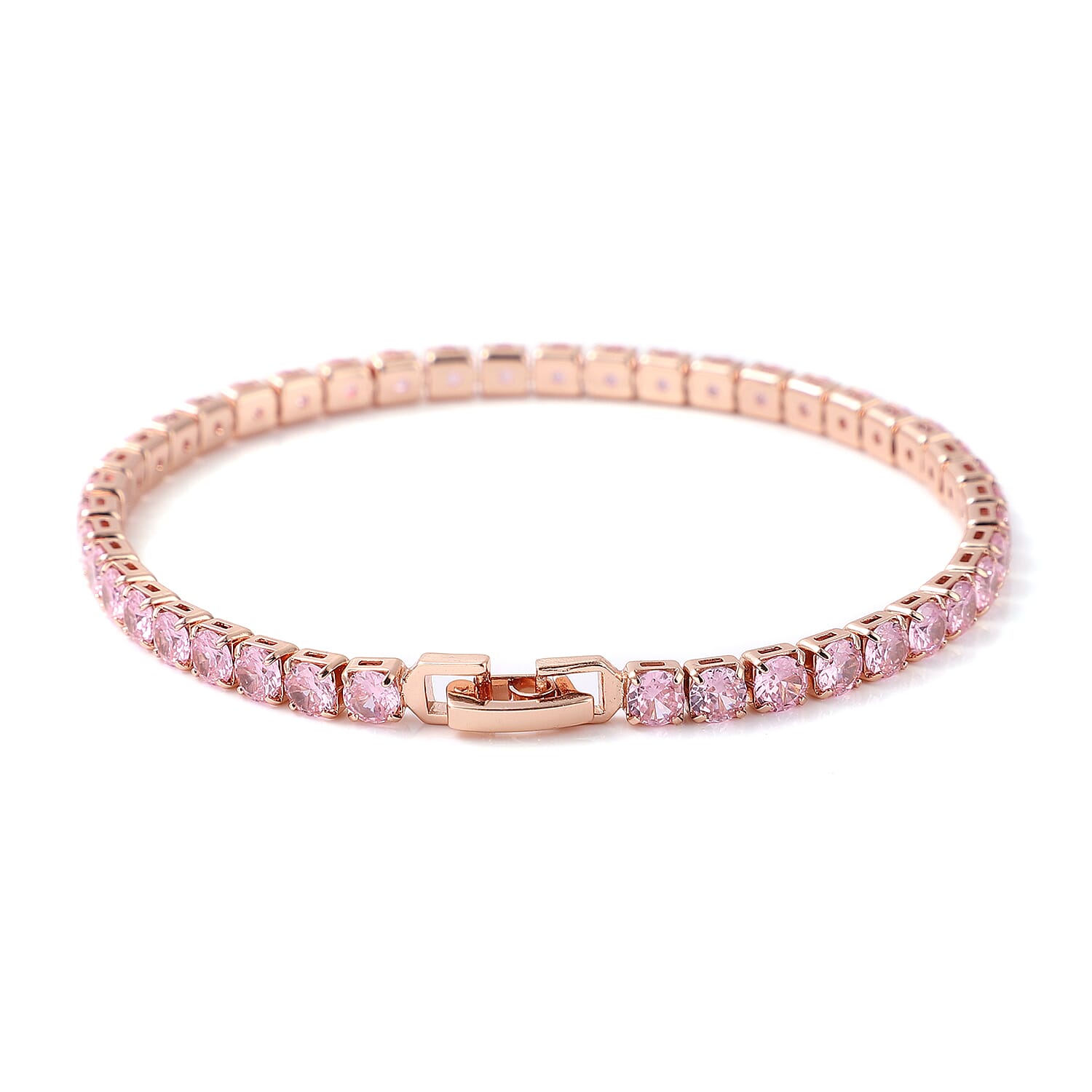 3 Piece Set - Simulated Pink Sapphire Pendant with Chain Size 20 with 2 inch Extender, Bracelet Size 7.75 and Earrings with Push Back in Rose Gold Tone 4047967 3