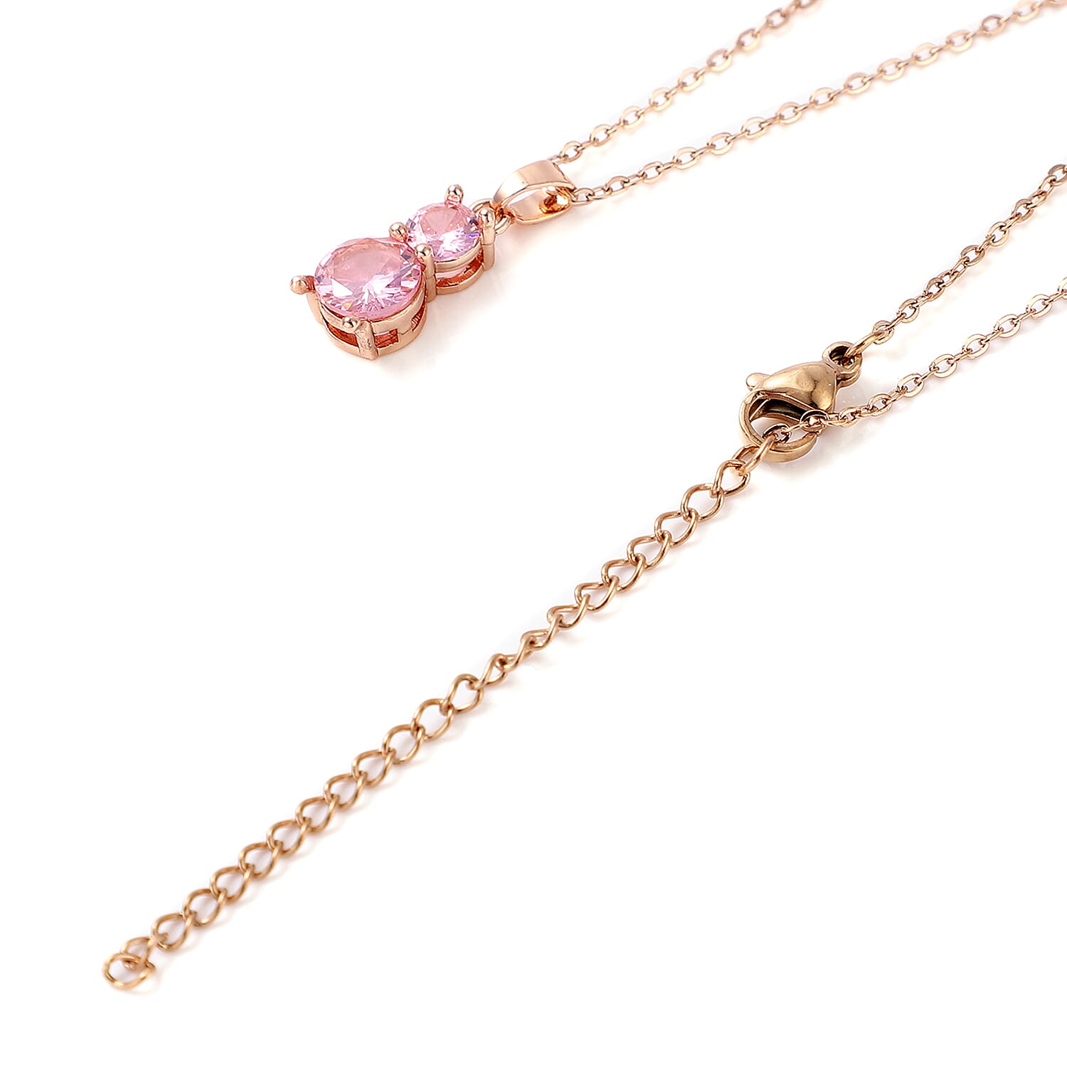 3 Piece Set - Simulated Pink Sapphire Pendant with Chain Size 20 with 2 inch Extender, Bracelet Size 7.75 and Earrings with Push Back in Rose Gold Tone 4047967 5