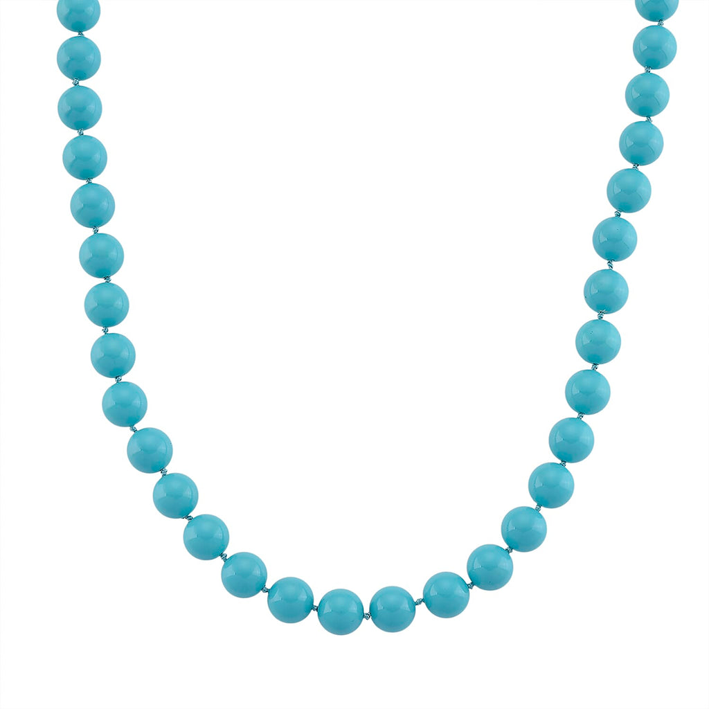 Set of 3 - Sleeping Beauty Color Shell Pearl Beads Stretchable Bracelet (Size - 7), Push Back Earring & T-Bar Clasp Necklace (Size - 20)
