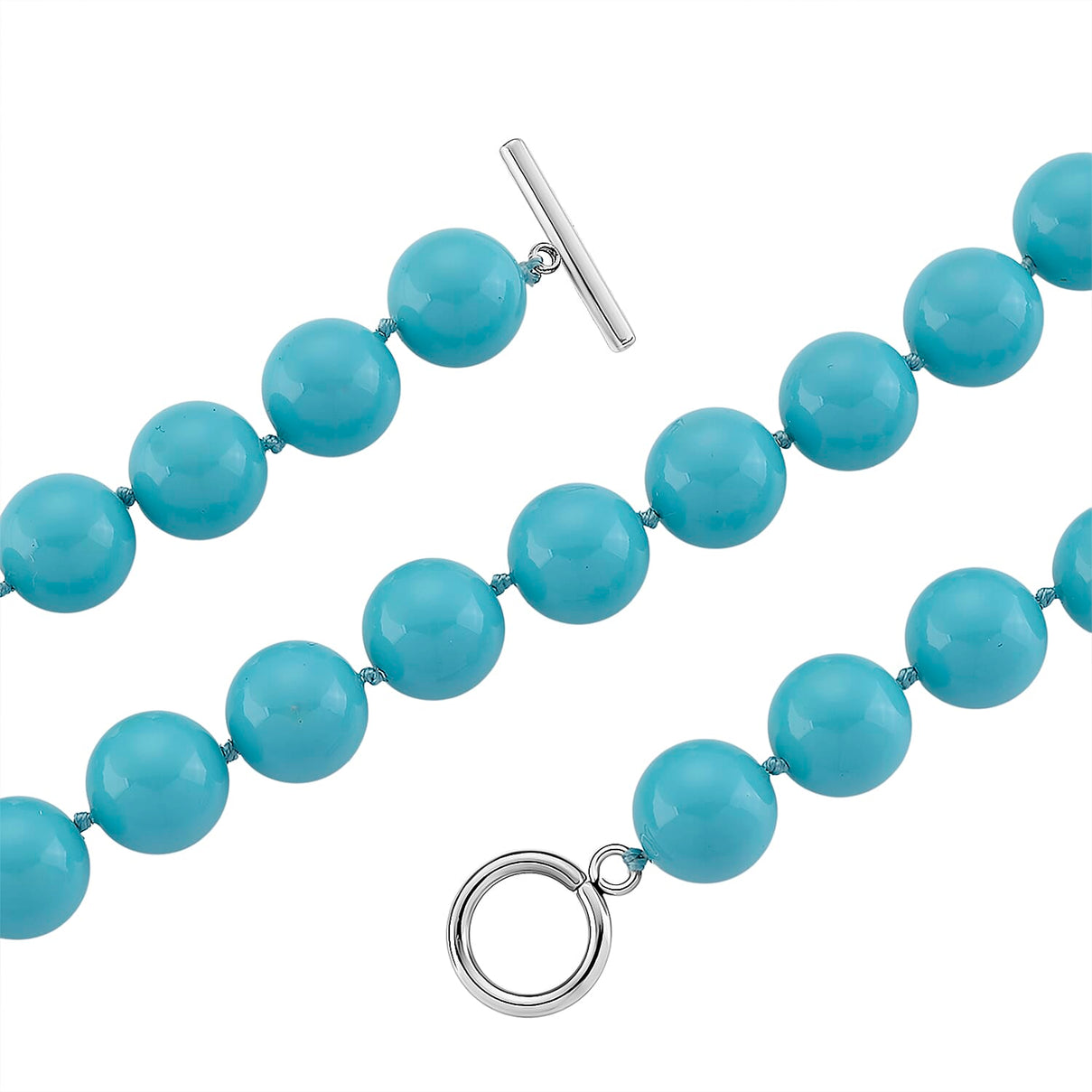Set of 3 - Sleeping Beauty Color Shell Pearl Beads Stretchable Bracelet (Size - 7), Push Back Earring &amp; T-Bar Clasp Necklace (Size - 20) V32419637 5