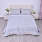3 Piece Set - Square Pattern 1 Comforter (Size 225x220Cm) and 2 Pillow Case (Size 50x70Cm) - Grey & Gold