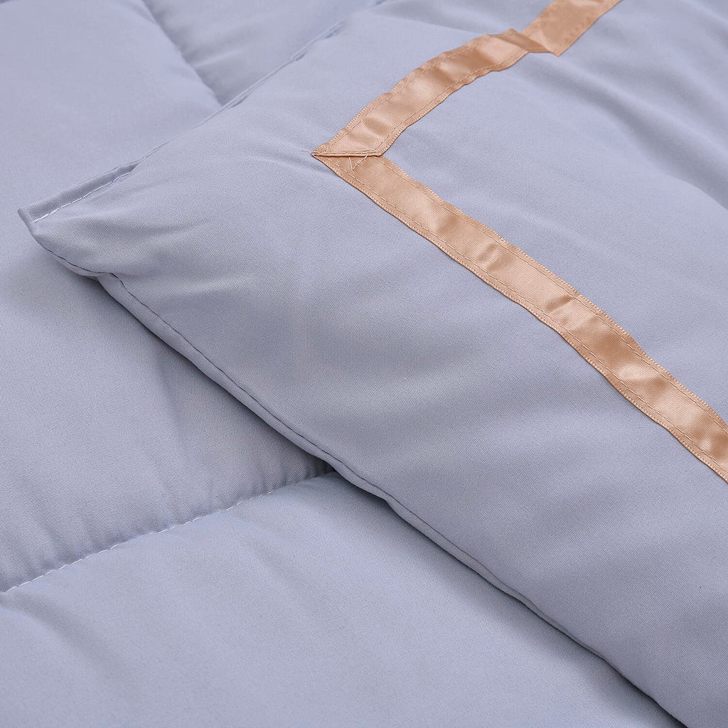 3 Piece Set - Square Pattern 1 Comforter (Size 225x220Cm) and 2 Pillow Case (Size 50x70Cm) - Grey & Gold