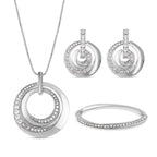 3 Piece Set - White Austrian Crystal Bangle (Size - 6.75), Necklace (Size 24-2 Inch Ext.) and Earrings in Silver Tone