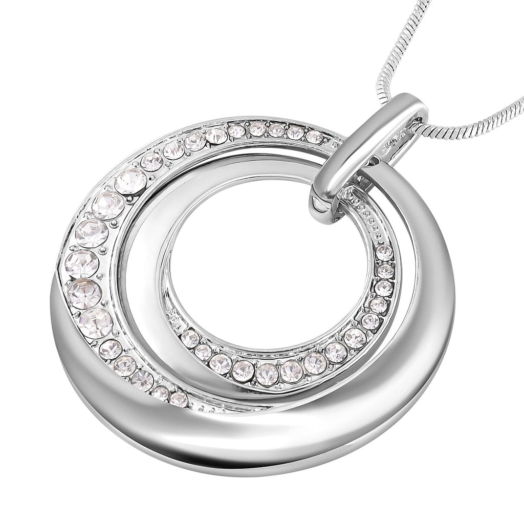 3 Piece Set - White Austrian Crystal Bangle (Size - 6.75), Necklace (Size 24-2 Inch Ext.) and Earrings in Silver Tone