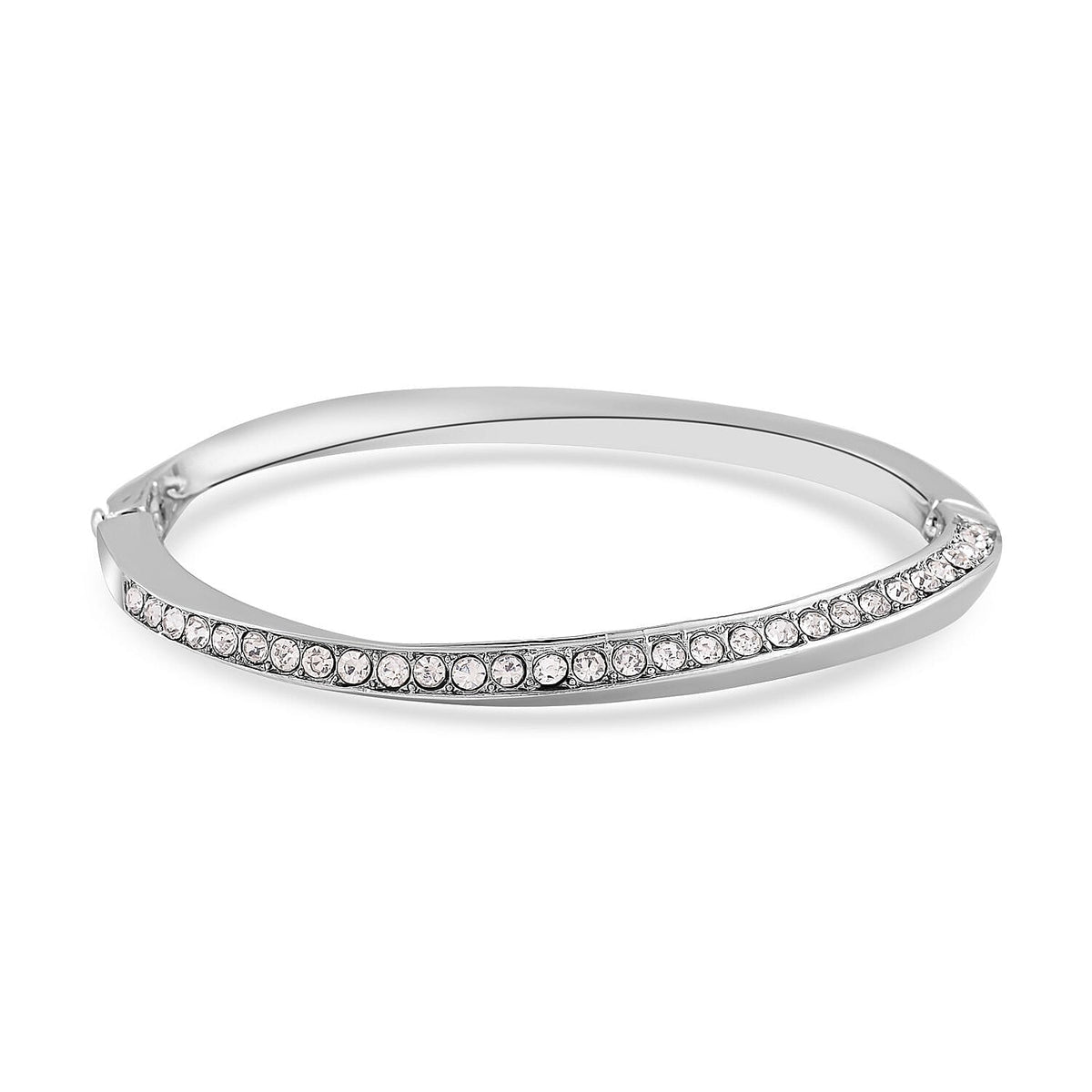 3 Piece Set - White Austrian Crystal Bangle (Size - 6.75), Necklace (Size 24-2 Inch Ext.) and Earrings in Silver Tone 4122557 4