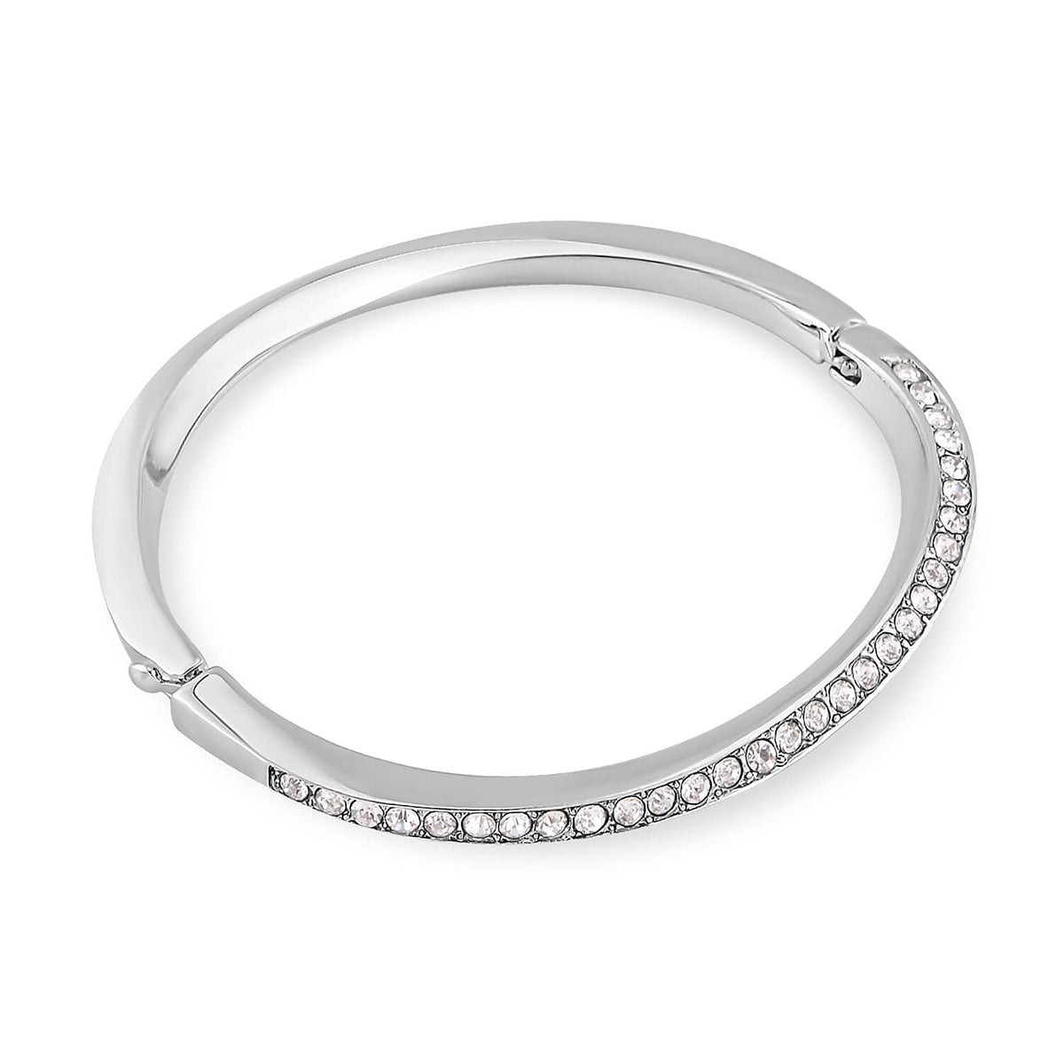 3 Piece Set - White Austrian Crystal Bangle (Size - 6.75), Necklace (Size 24-2 Inch Ext.) and Earrings in Silver Tone 4122557 5