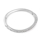 3 Piece Set - White Austrian Crystal Bangle (Size - 6.75), Necklace (Size 24-2 Inch Ext.) and Earrings in Silver Tone