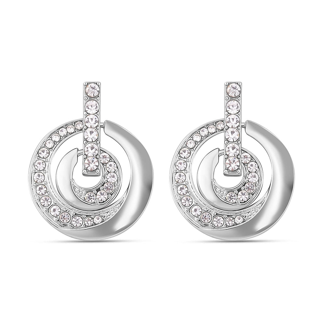 3 Piece Set - White Austrian Crystal Bangle (Size - 6.75), Necklace (Size 24-2 Inch Ext.) and Earrings in Silver Tone