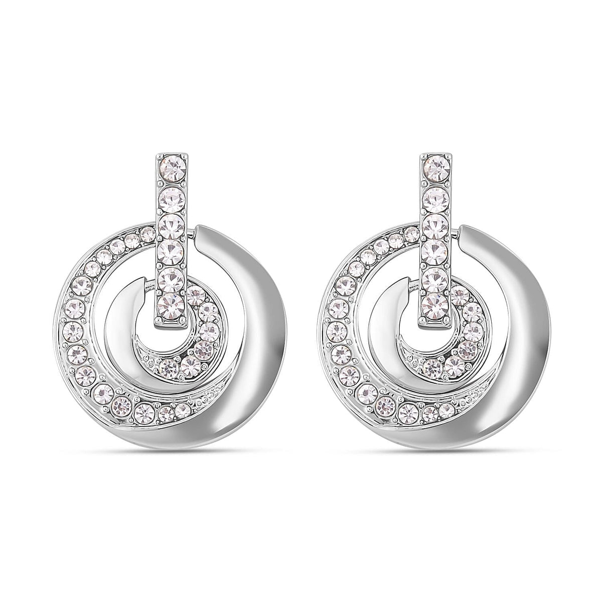 3 Piece Set - White Austrian Crystal Bangle (Size - 6.75), Necklace (Size 24-2 Inch Ext.) and Earrings in Silver Tone 4122557 6