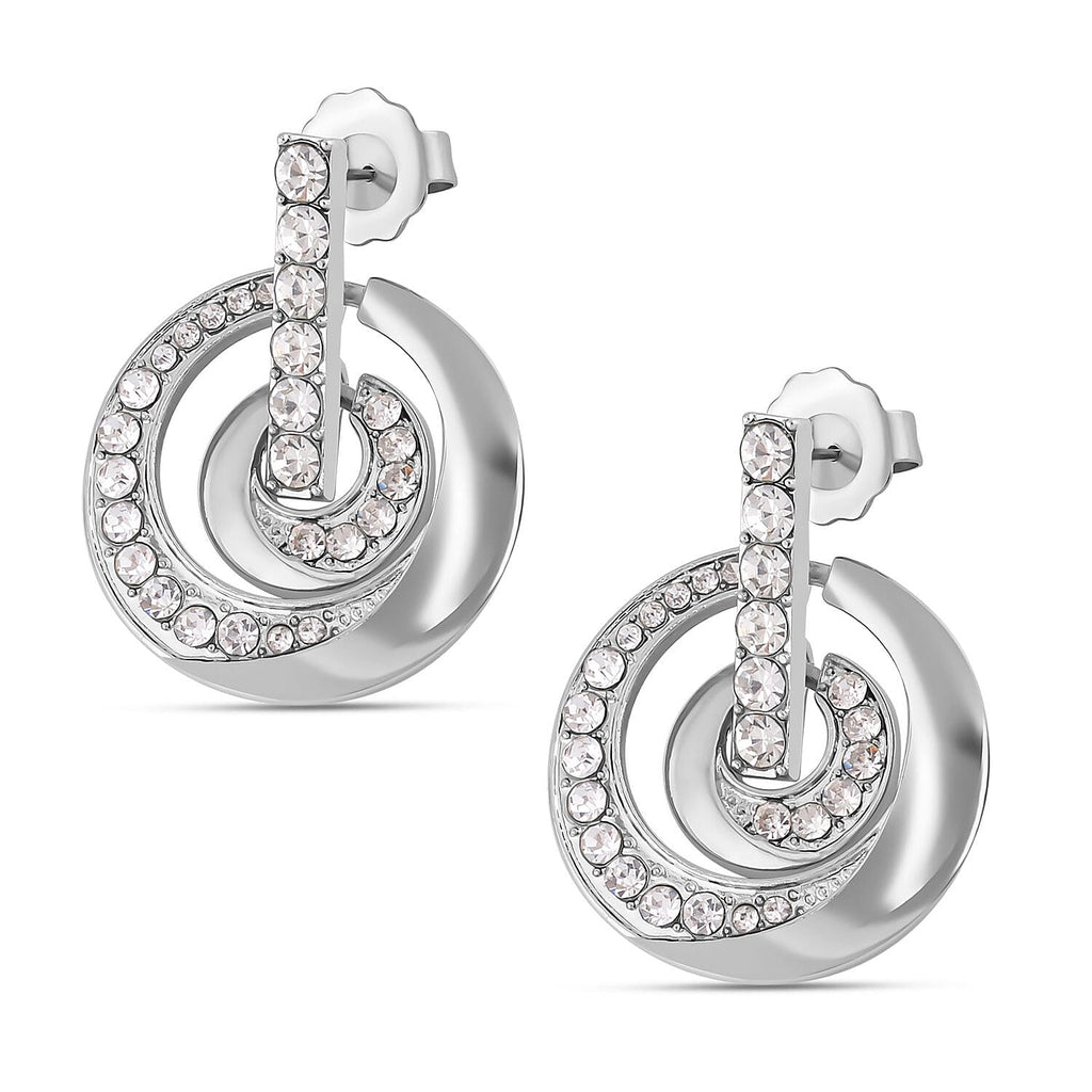 3 Piece Set - White Austrian Crystal Bangle (Size - 6.75), Necklace (Size 24-2 Inch Ext.) and Earrings in Silver Tone