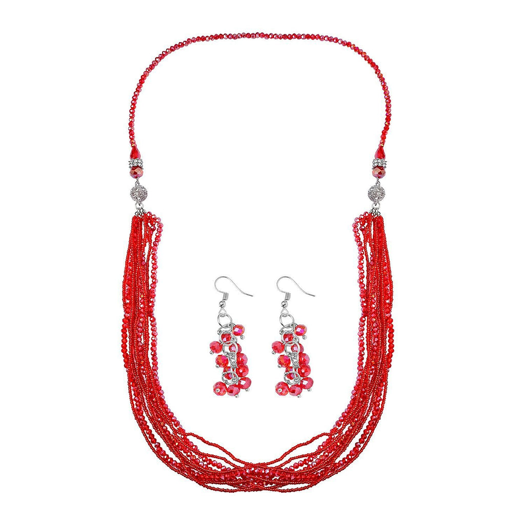 3 Piece Set - White & Red Austrian Crystal Necklace (Size 18 & 16) and Earrings
