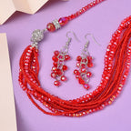 3 Piece Set - White & Red Austrian Crystal Necklace (Size 18 & 16) and Earrings