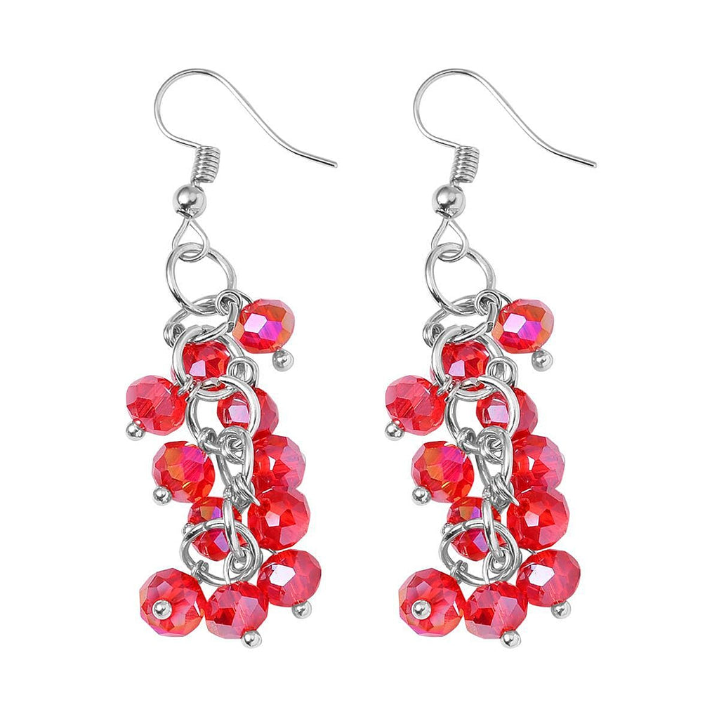 3 Piece Set - White & Red Austrian Crystal Necklace (Size 18 & 16) and Earrings
