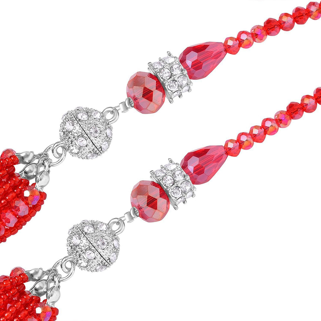 3 Piece Set - White & Red Austrian Crystal Necklace (Size 18 & 16) and Earrings