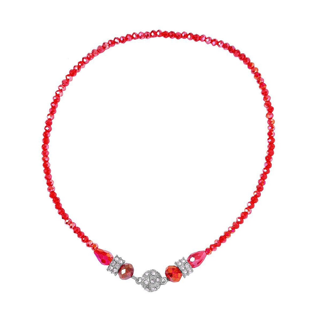 3 Piece Set - White & Red Austrian Crystal Necklace (Size 18 & 16) and Earrings