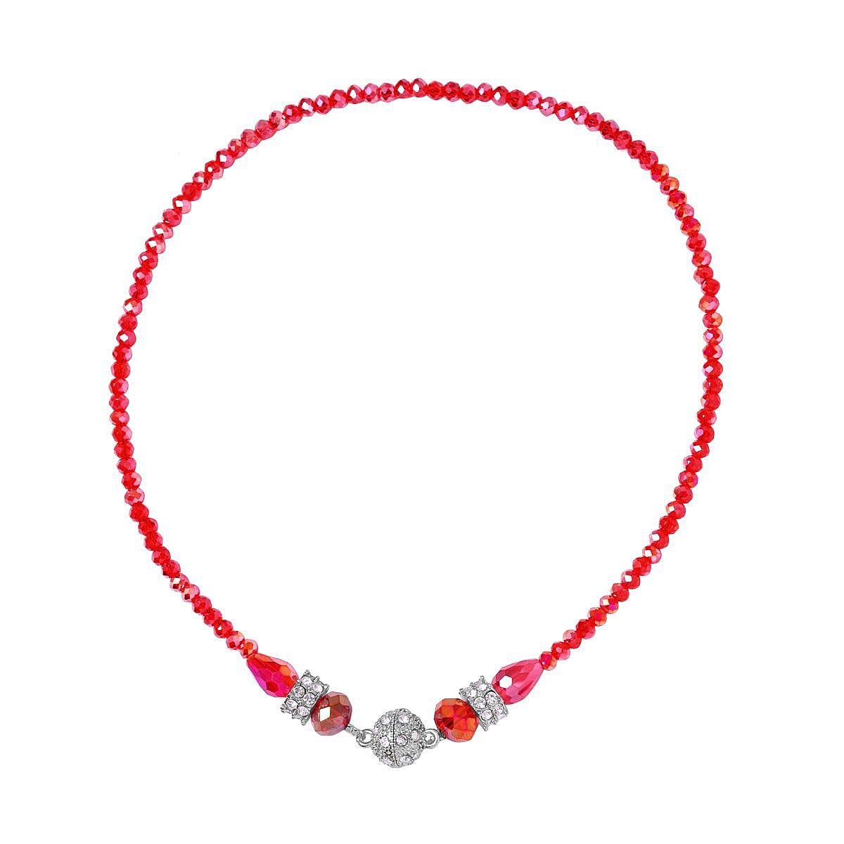 3 Piece Set - White &amp; Red Austrian Crystal Necklace (Size 18 &amp; 16) and Earrings 4227182 4
