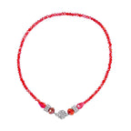 3 Piece Set - White & Red Austrian Crystal Necklace (Size 18 & 16) and Earrings