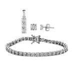 3 Piece Set - Diamond Tennis Bracelet (Size 8), Earrings and Pendant in Platinum Overlay Sterling Silver, Silver Wt. 14.78 Gms