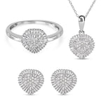 The Carat Club - 3 Piece Set - Diamond Ring, Earrings & Pendant with Chain (Size 20) in Platinum Overlay Sterling Silver 1.00 Ct, Silver Wt. 6.11 Gms.