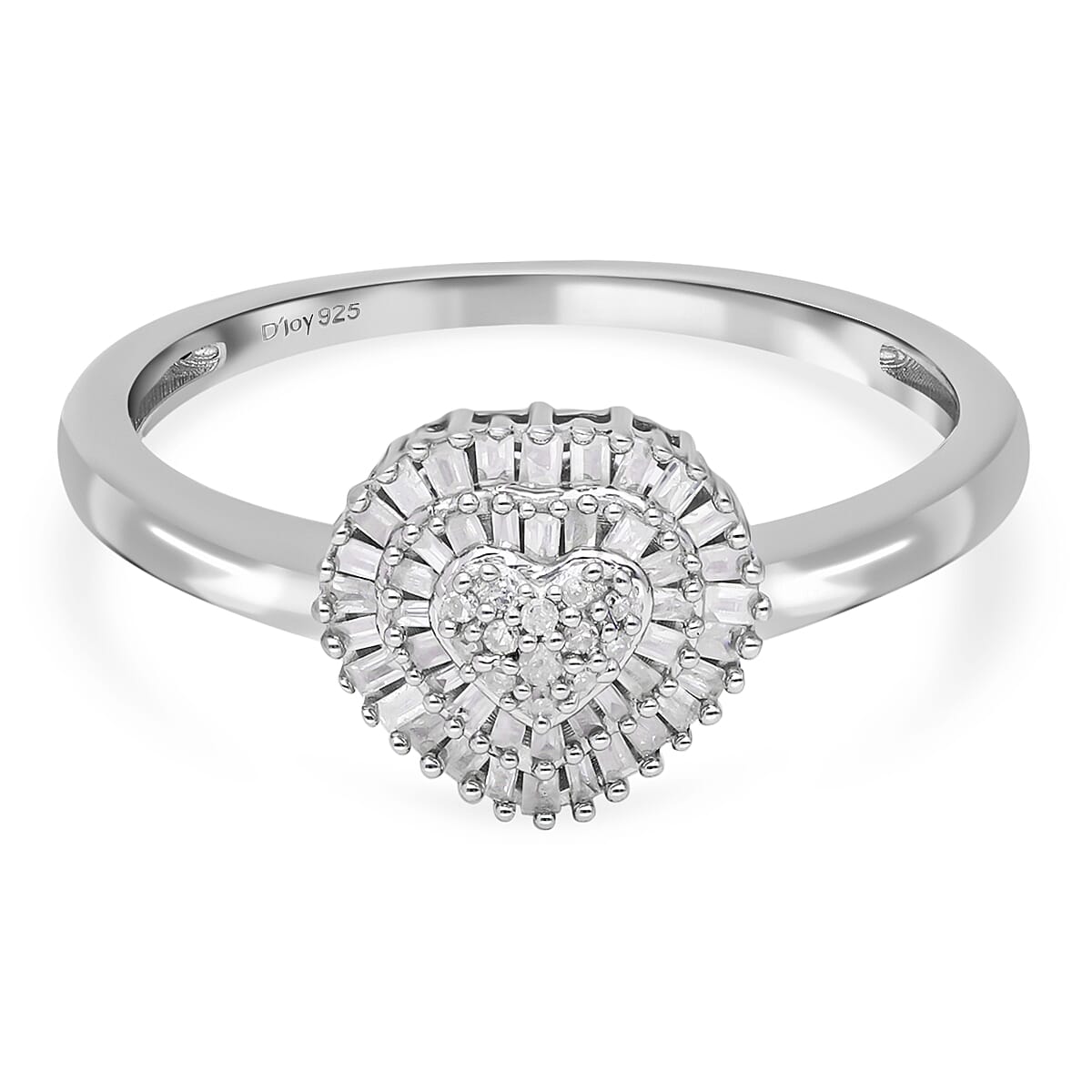 3 Piece Set - Heart Diamond Ring, Earrings, Pendant with Chain (Size 20) in Platinum Overlay Sterling Silver 4177140 3