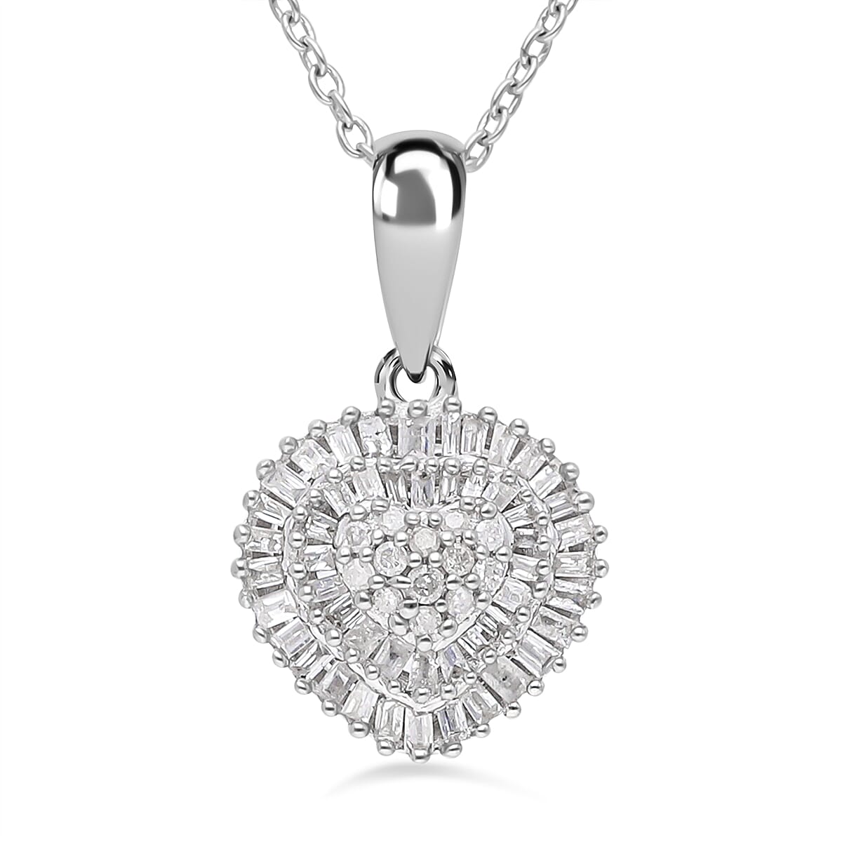 3 Piece Set - Heart Diamond Ring, Earrings, Pendant with Chain (Size 20) in Platinum Overlay Sterling Silver 4177140 5
