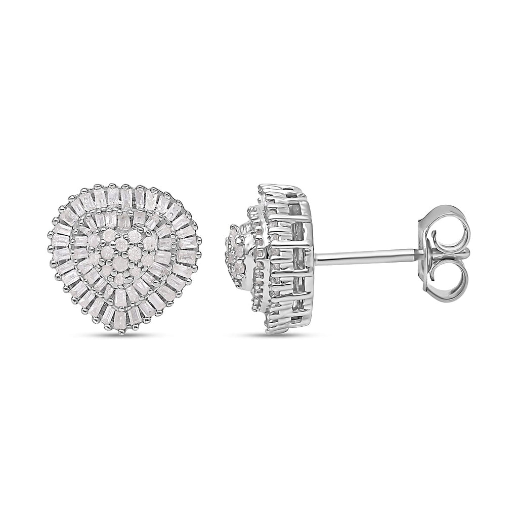 The Carat Club - 3 Piece Set - Diamond Ring, Earrings & Pendant with Chain (Size 20) in Platinum Overlay Sterling Silver 1.00 Ct, Silver Wt. 6.11 Gms.