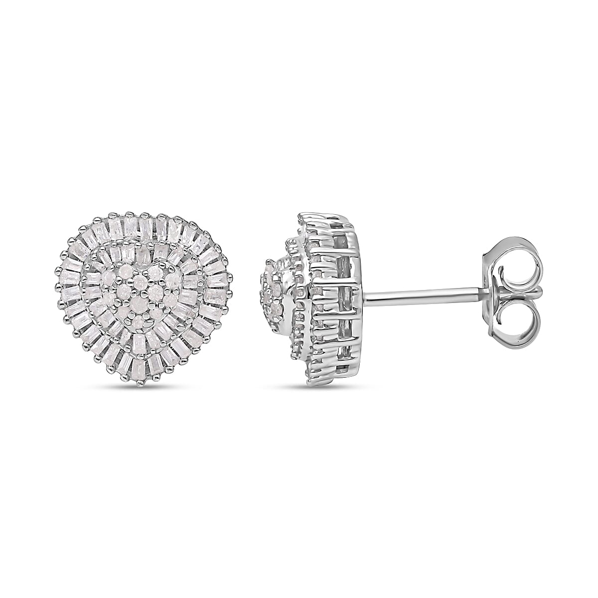 3 Piece Set - Heart Diamond Ring, Earrings, Pendant with Chain (Size 20) in Platinum Overlay Sterling Silver 4177140 6