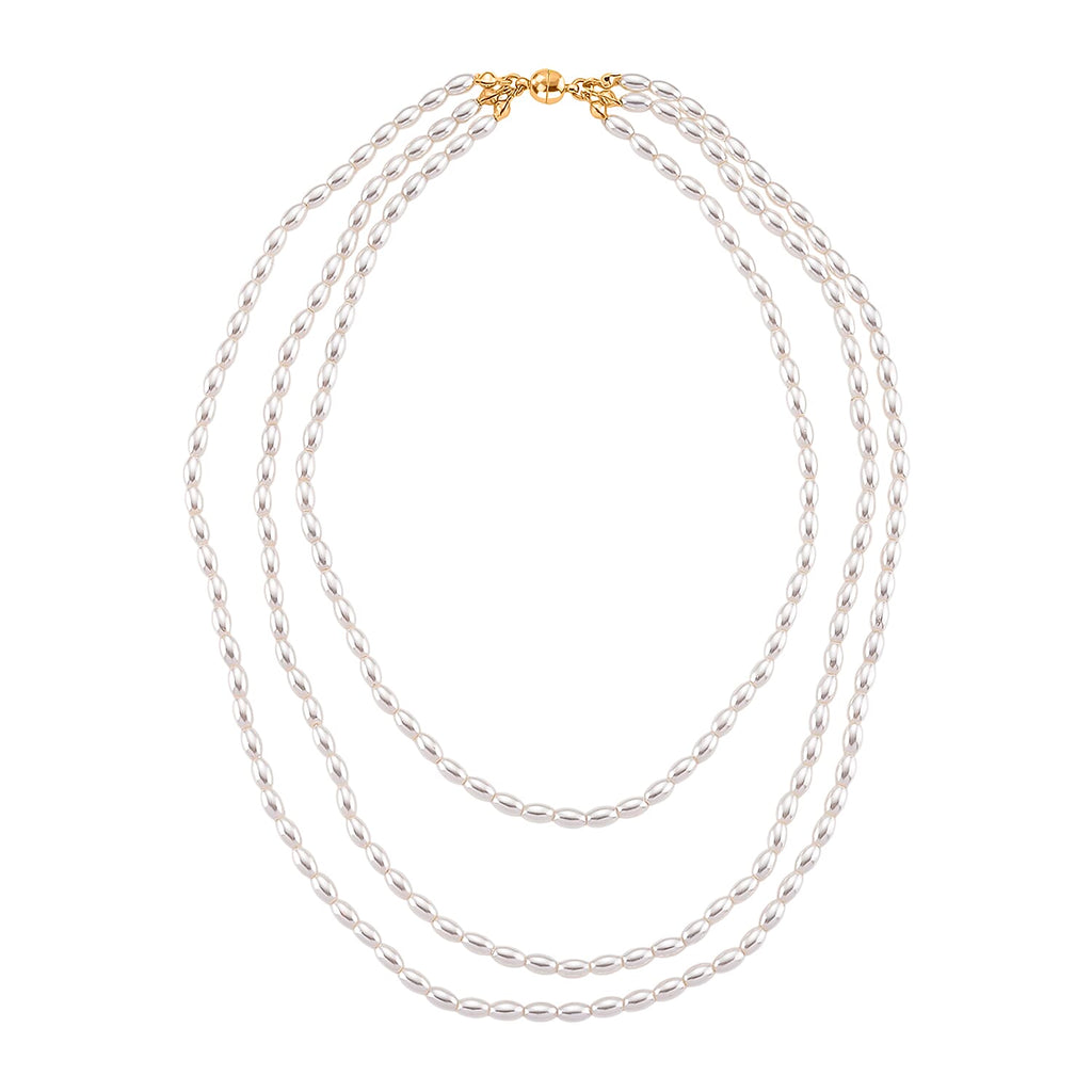 3 Piece Set - White Shell Pearl Detachable Bracelet and Necklace (Size - 17) with Magnetic Clasp