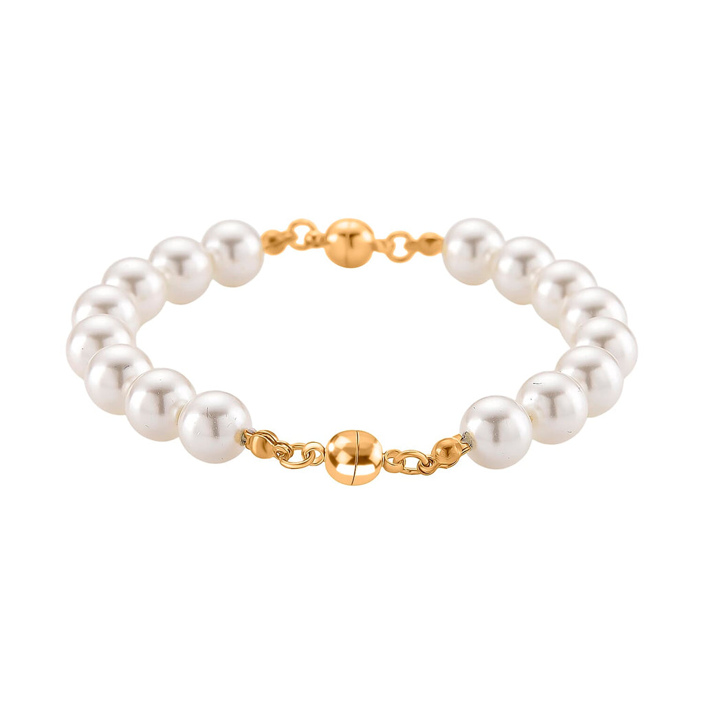 3 Piece Set - White Shell Pearl Detachable Bracelet and Necklace (Size - 17) with Magnetic Clasp