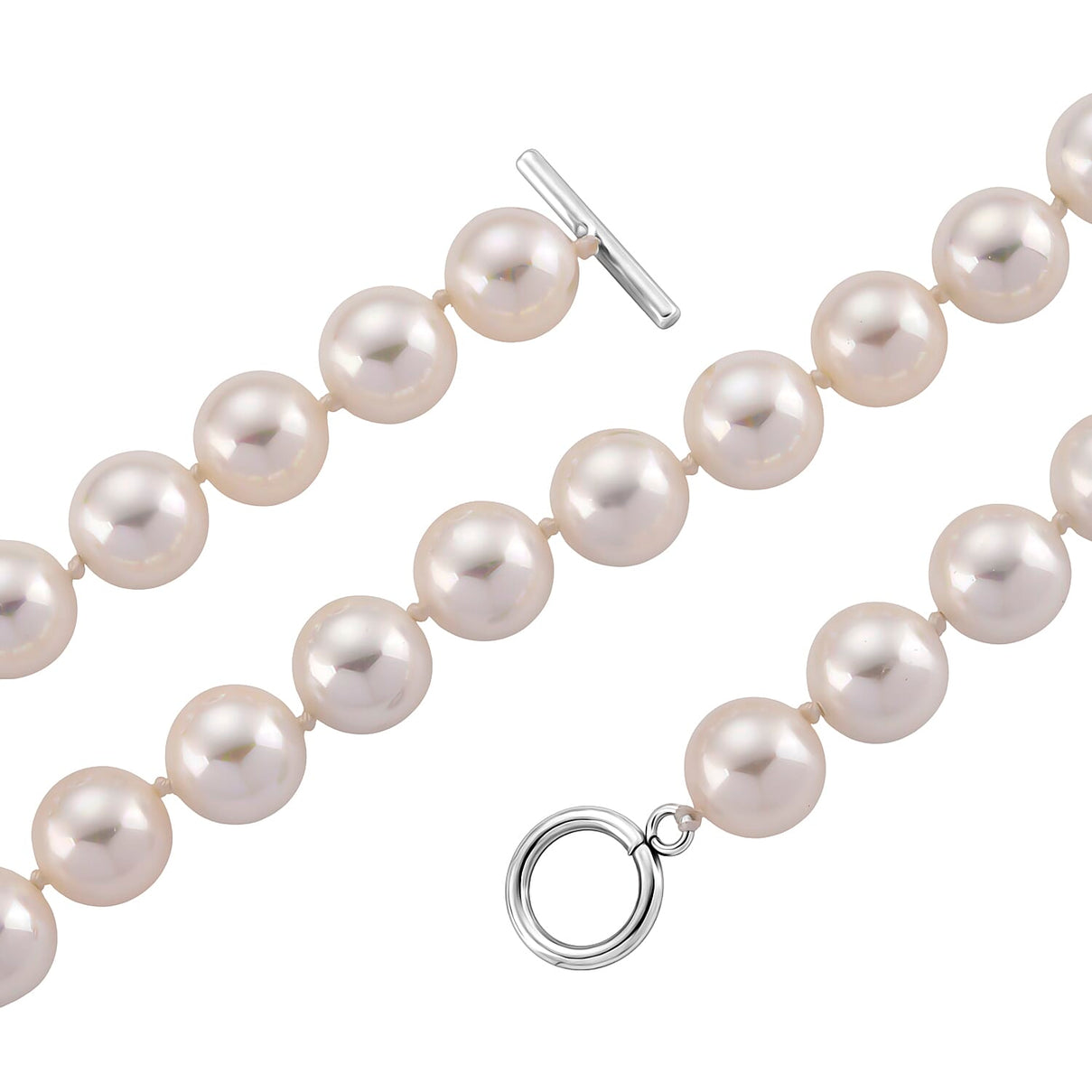 Set of 3 - White Shell Pearl Beads Adjustable Bracelet (Size - 7), T-Bar Clasp Necklace (Size - 20) &amp; Push Back Earring 4427687 5