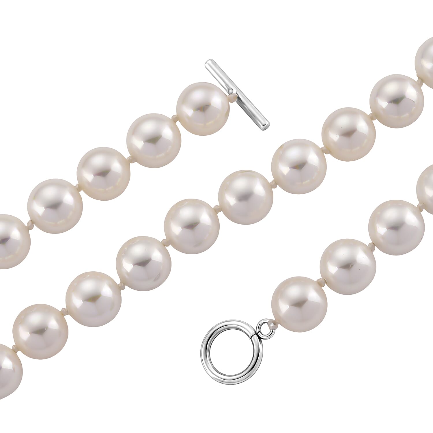 Set of 3 - White Shell Pearl Beads Adjustable Bracelet (Size - 7), T-Bar Clasp Necklace (Size - 20) &amp; Push Back Earring 4427687 5