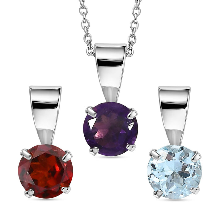 Set of 3 - African Amethyst, White Topaz &amp; Red Garnet Solitaire Pendant in Platinum Overlay Sterling Silver with Chain (Size 20) 1.72 Ct. 4458138 1