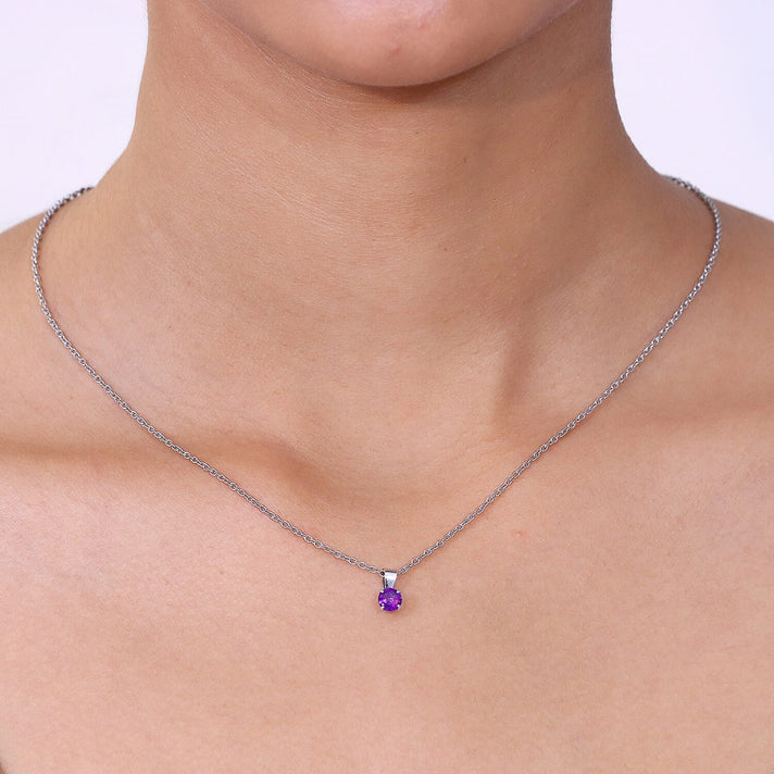 Set of 3 - African Amethyst, White Topaz &amp; Red Garnet Solitaire Pendant in Platinum Overlay Sterling Silver with Chain (Size 20) 1.72 Ct. 4458138 2