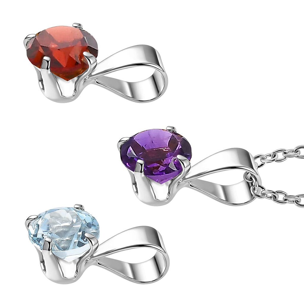 Set of 3 - White Topaz, Red Garnet & African Amethyst Solitaire Pendant with Chain (Size 20) 1.72 Ct.