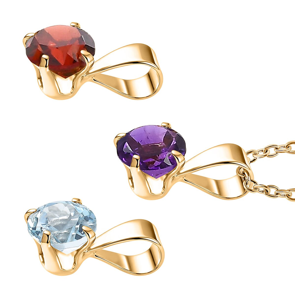 Set of 3 - White Topaz, Red Garnet & African Amethyst Solitaire Pendant with Chain (Size 20)  1.72 Ct.