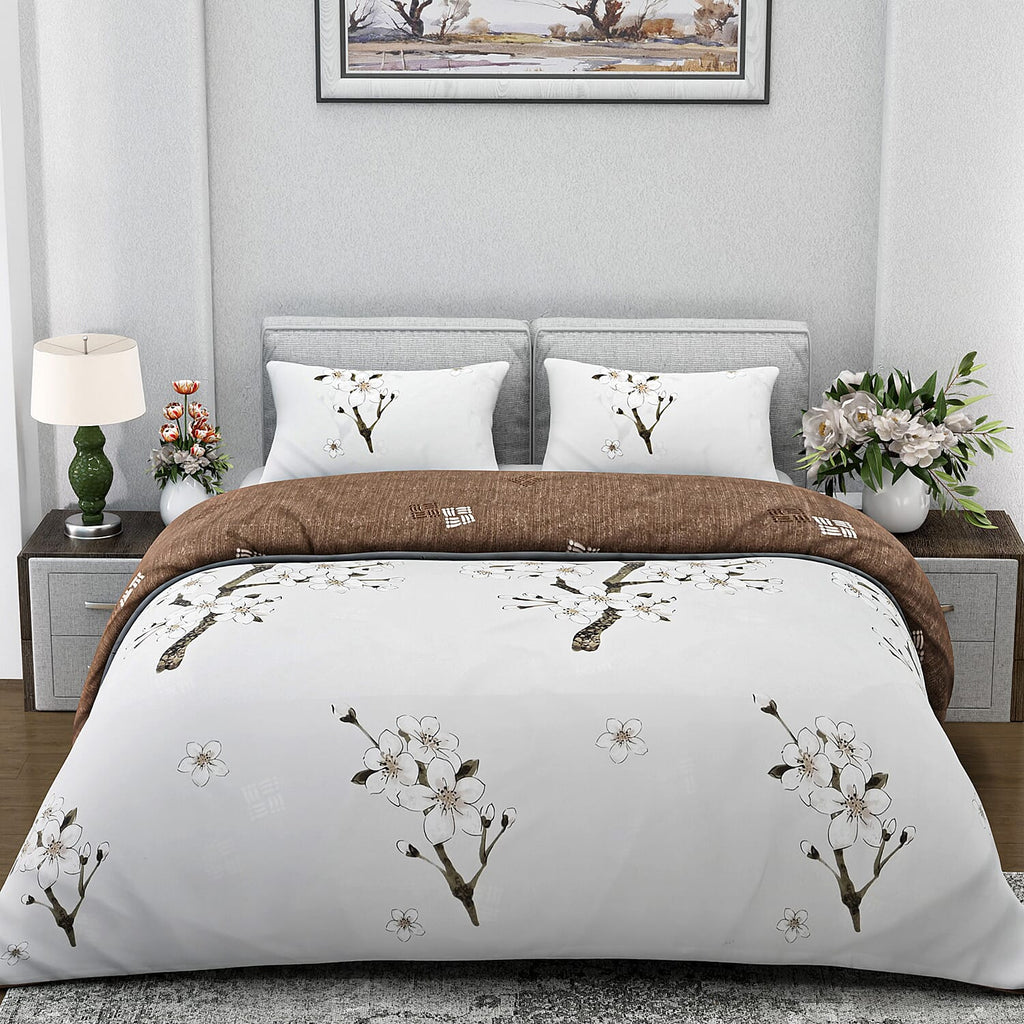 Boutique Bedding Collection 3 Piece Set - Floral Printed Duvet Cover With 2 Pillowcases (Size - King) - Brown