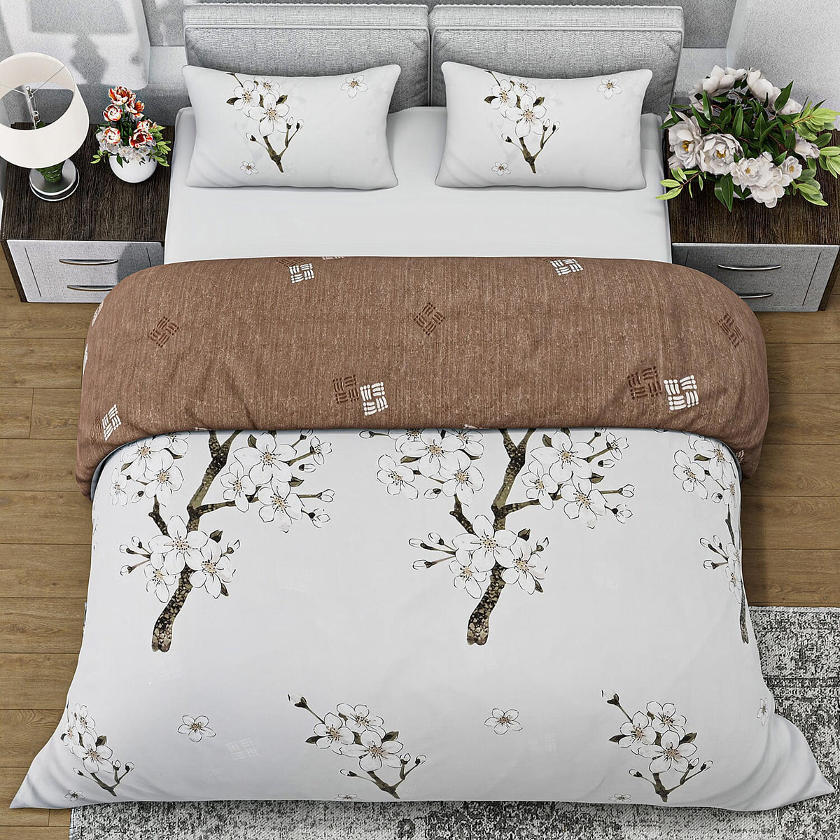 Boutique Bedding Collection 3 Piece Set - Floral Printed Duvet Cover With 2 Pillowcases (Size - King) - Brown 8038543 3