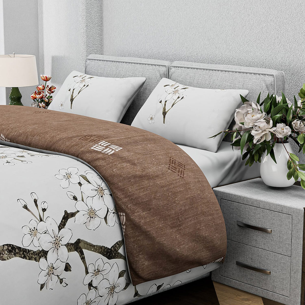 Boutique Bedding Collection 3 Piece Set - Floral Printed Duvet Cover With 2 Pillowcases (Size - King) - Brown 8038543 4