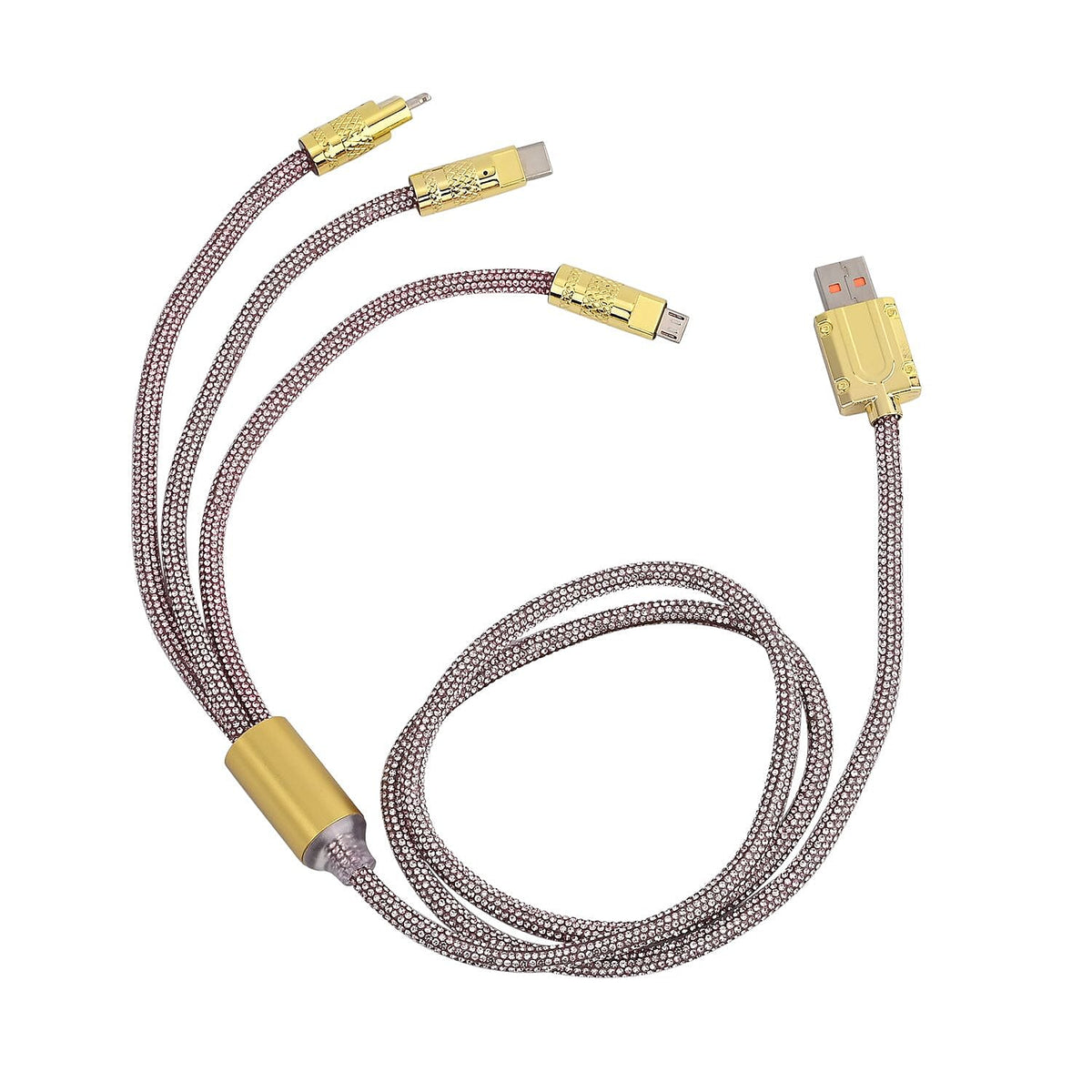 3-IN-1 Crystal Embellished USB Charging Cable (Size - 1m Length) - Pink 7565978 0