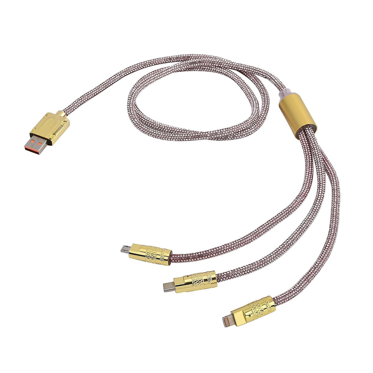 3-IN-1 Crystal Embellished USB Charging Cable (Size - 1m Length) - Pink 7565978 1