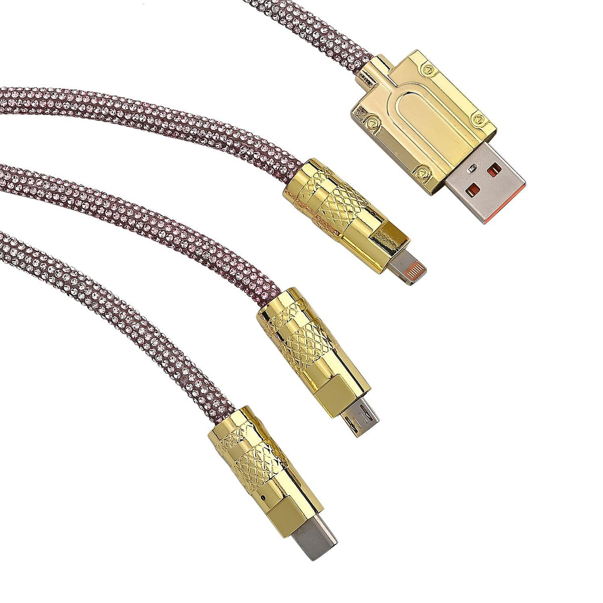 3-IN-1 Crystal Embellished USB Charging Cable (Size - 1m Length) - Pink 7565978 2