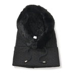 3-in-1 Cosy Warm Plush Faux Fur Sherpa Lined Winter Hat Scarf - Black