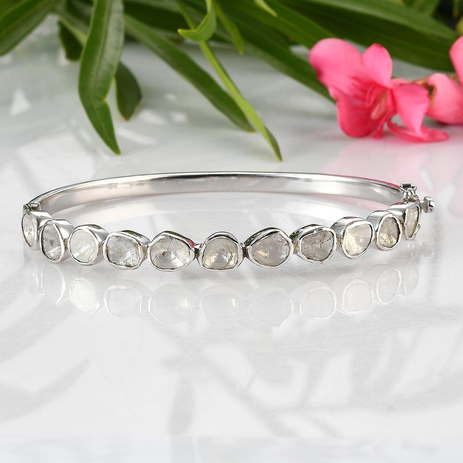 3. Ct. Polki Diamond Tennis Station Bangle in Sterling Silver 7 Inches 6125606 2