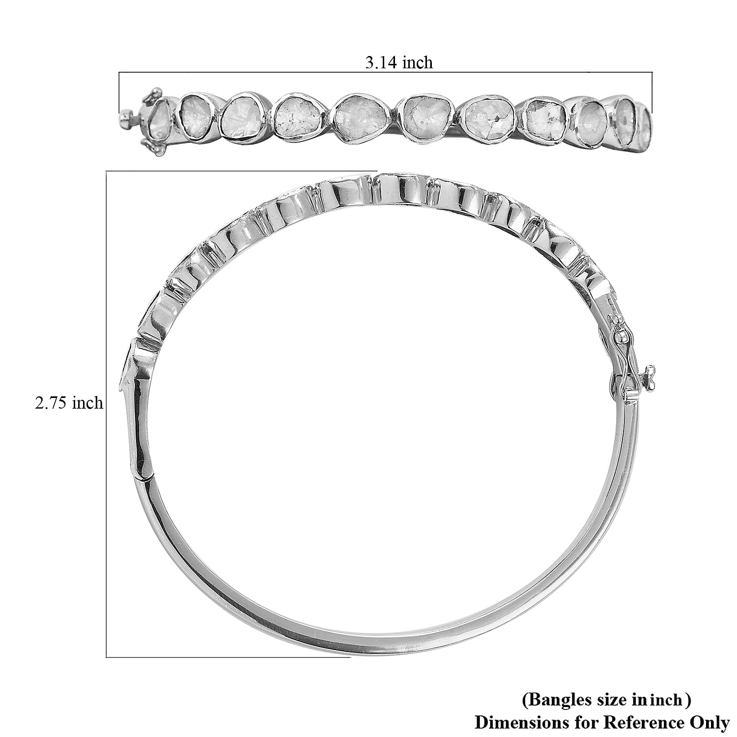 3. Ct. Polki Diamond Tennis Station Bangle in Sterling Silver 7 Inches 6125606 6