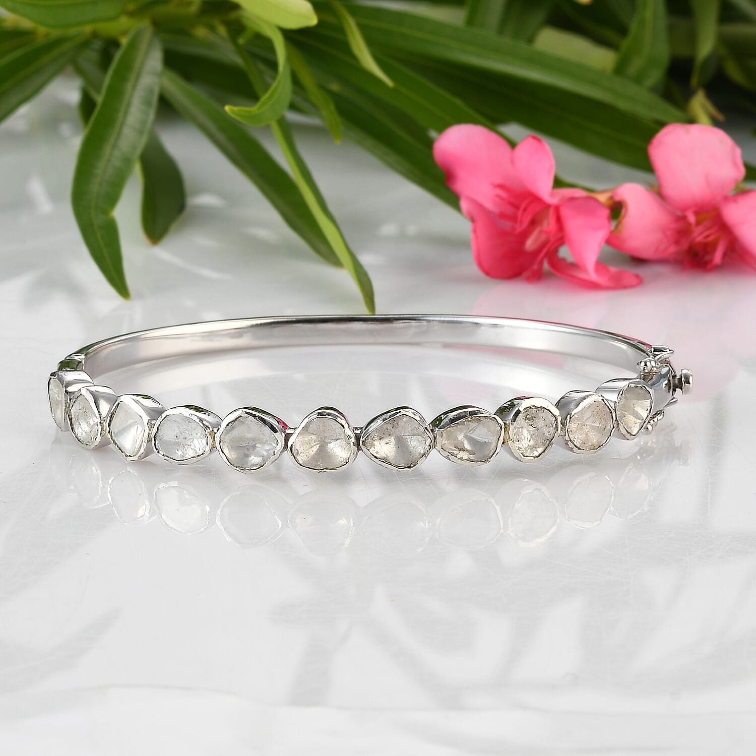 3.00 Ct Artisan Crafted Polki Diamond Bangle Size 8 in Sterling Silver 6711783 2