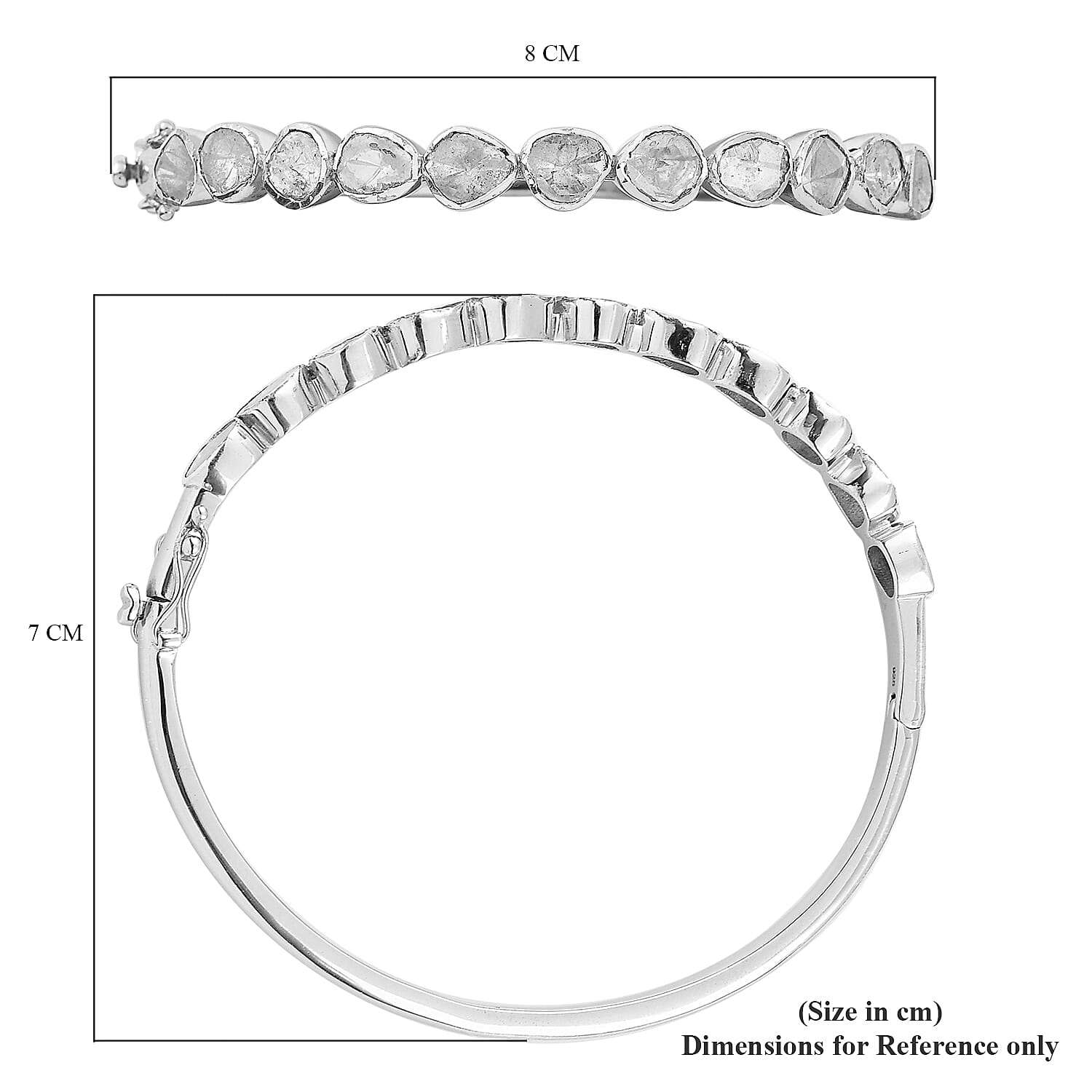 3.00 Ct Artisan Crafted Polki Diamond Bangle Size 8 in Sterling Silver 6711783 6