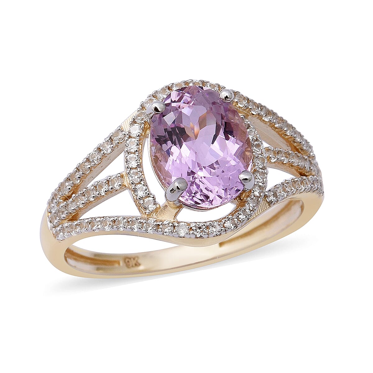 3.01 Ct Kunzite and Cambodian Zircon Halo Ring in 9K Gold 3620210 0