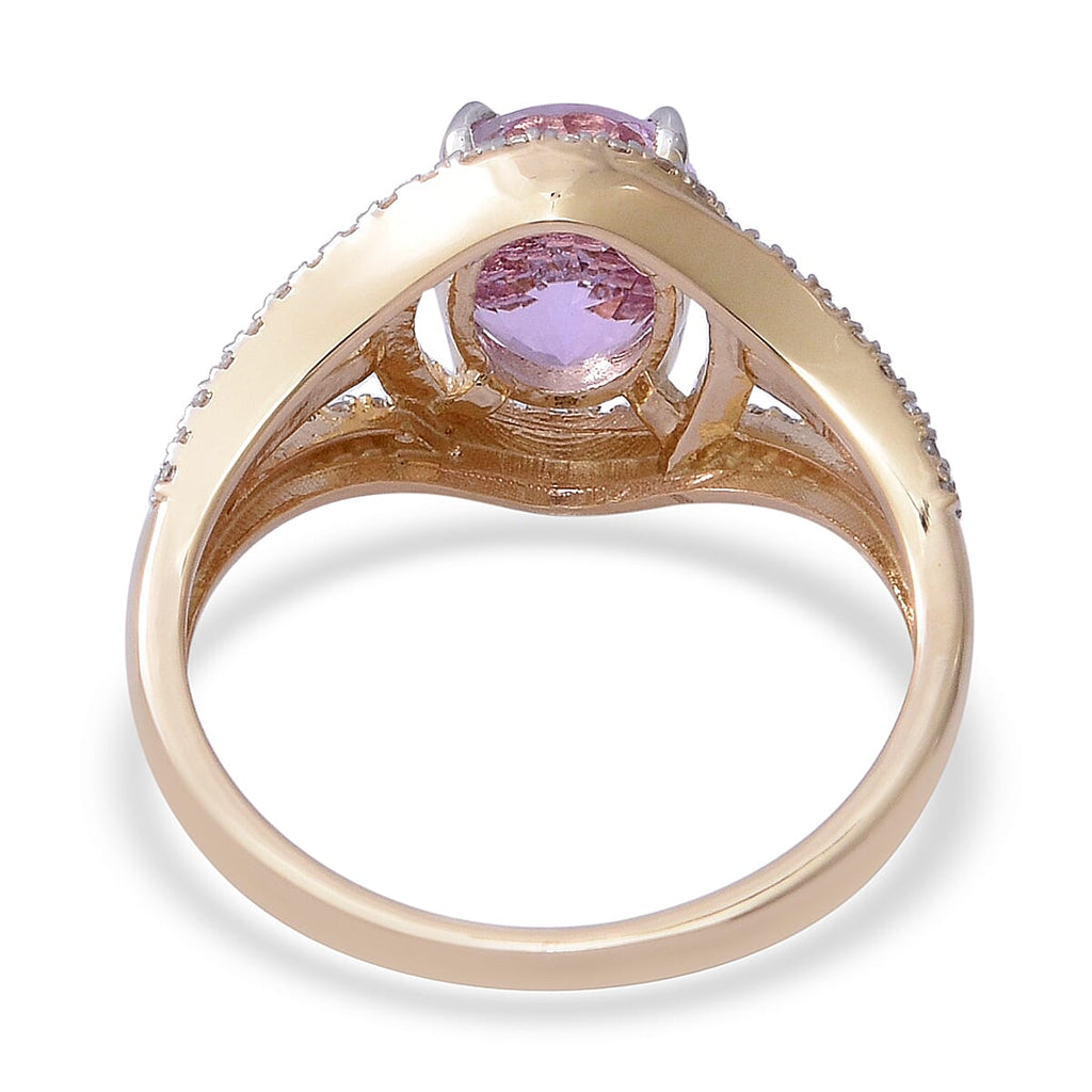 9K Yellow Gold AA Kunzite and Natural Cambodian Zircon Ring 3.01 Ct.