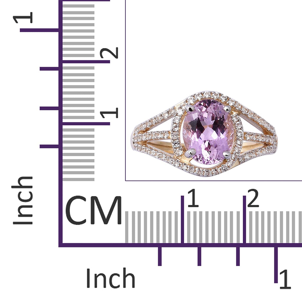 9K Yellow Gold AA Kunzite and Natural Cambodian Zircon Ring 3.01 Ct.